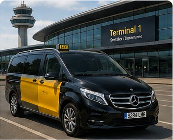 Mercedes V-Class VTC in Barcelona black and yellow taxi livery