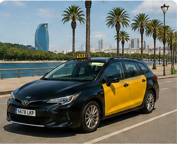 Toyota Corolla Familiar in Barcelona black and yellow taxi livery